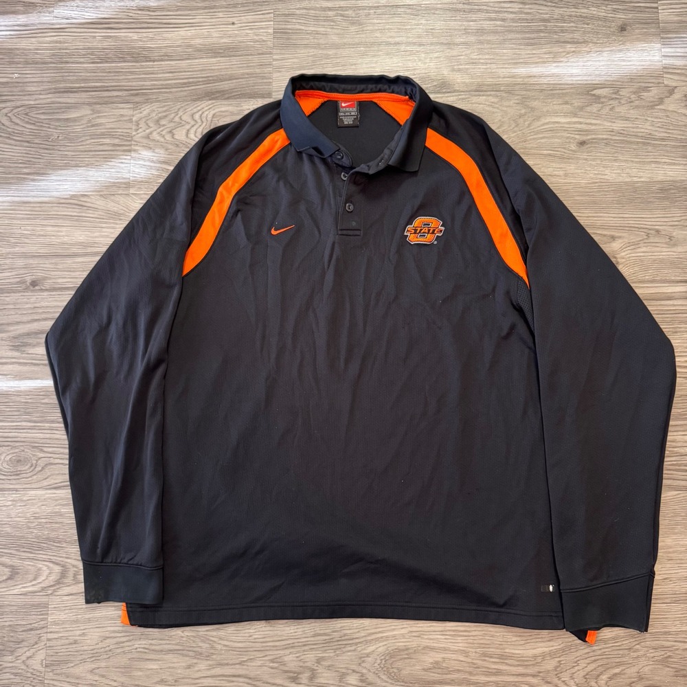 Vintage Y2K Nike Team Oklahoma State Cowboys Long Sleeve Polo Shirt Mens 3XL OSU